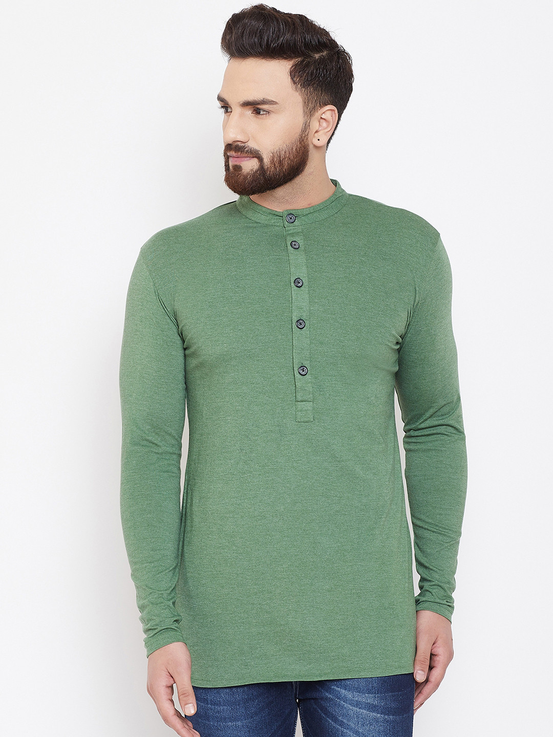 

CHILL WINSTON Men Olive Green Solid Straight Kurta