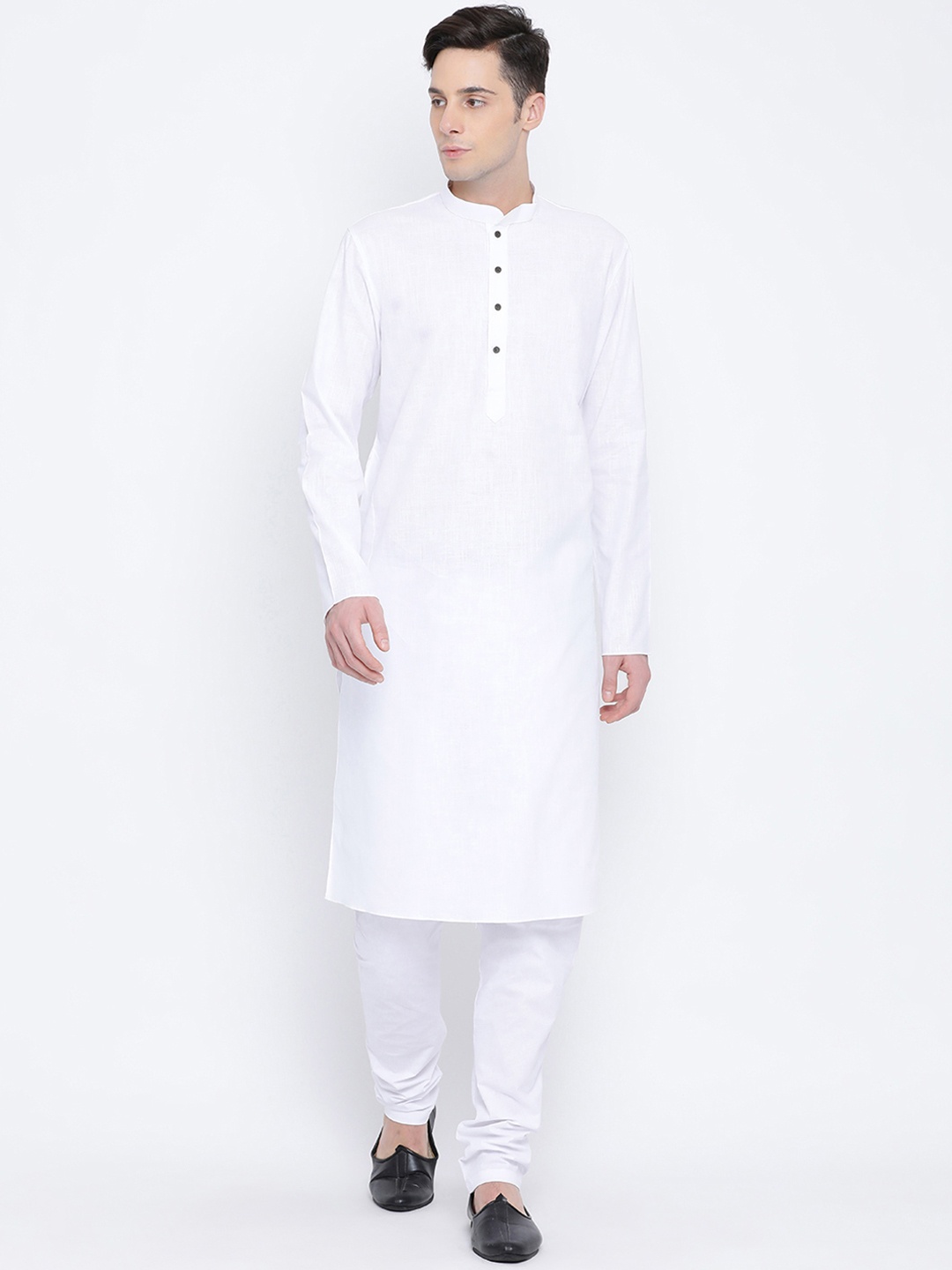 

NAMASKAR Men White Solid Cotton Straight Kurta