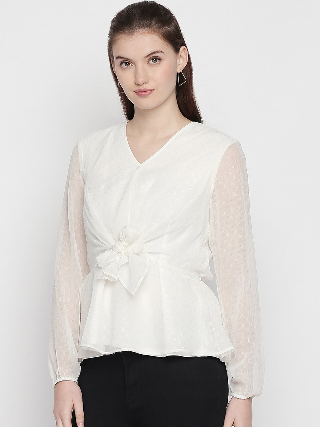 

Forever Glam by Pantaloons Women White Solid Cinched Waist Top