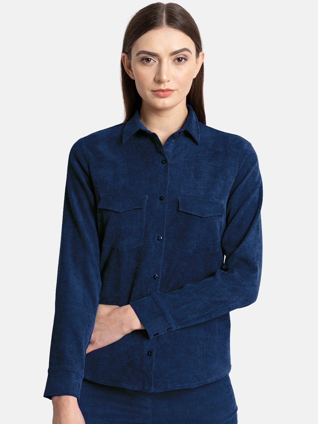 

Kazo Women Blue Regular Fit Solid Casual Shirt