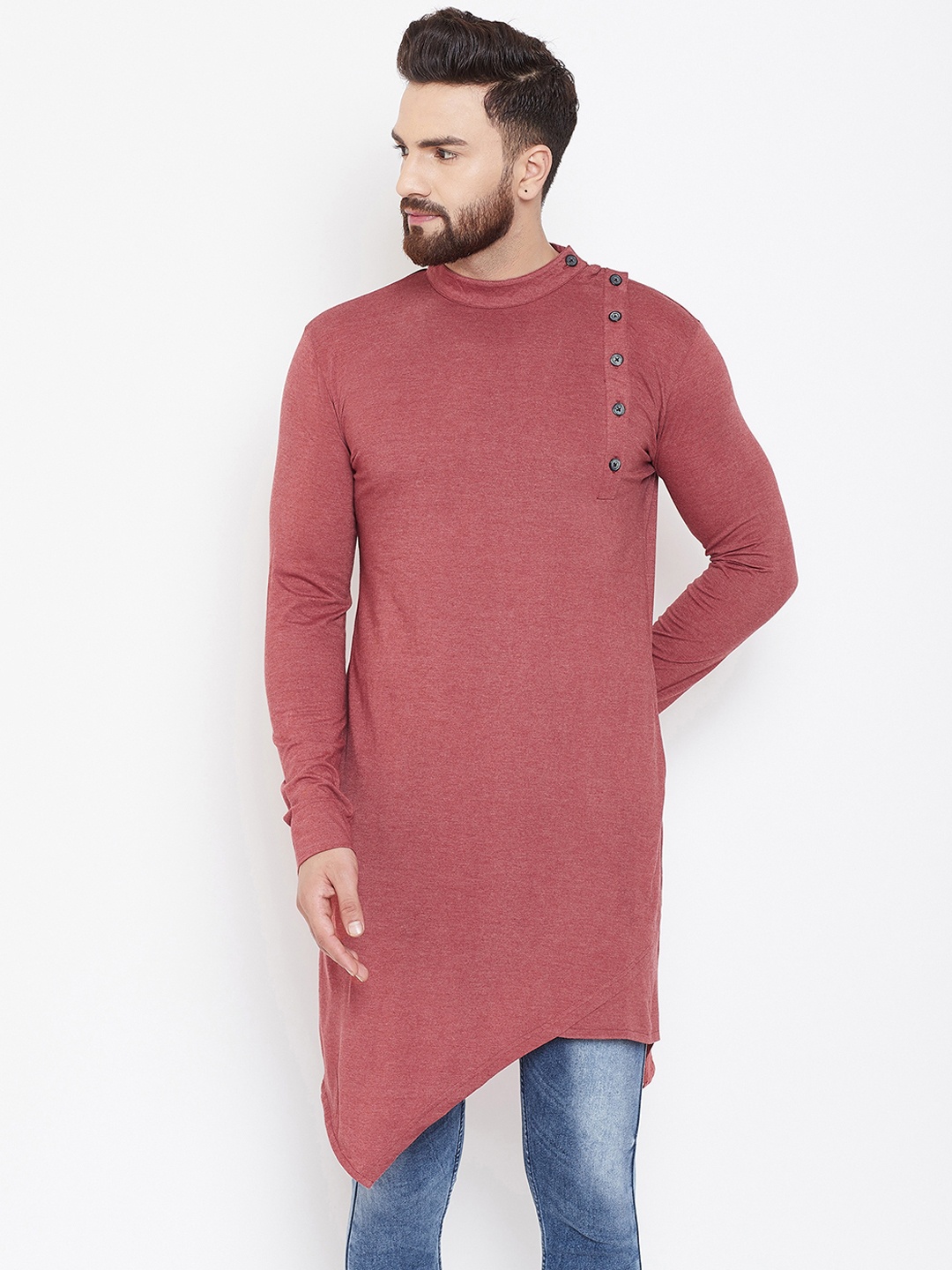

CHILL WINSTON Men Maroon Solid Straight Kurta