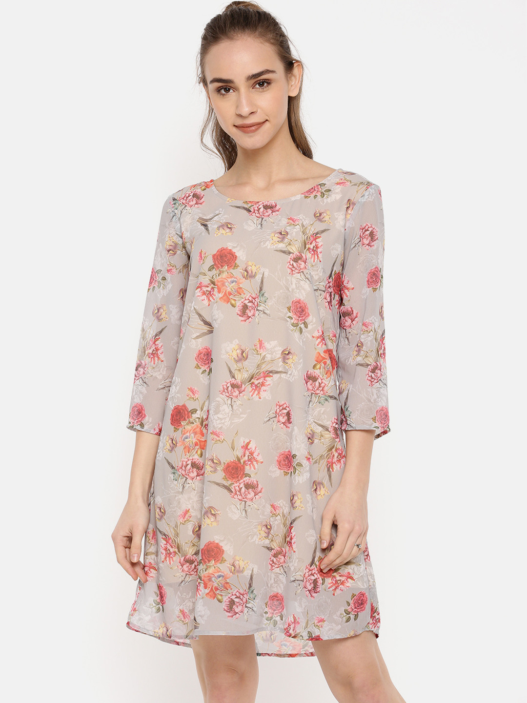 

IDK Women Printed Taupe A-Line Dress