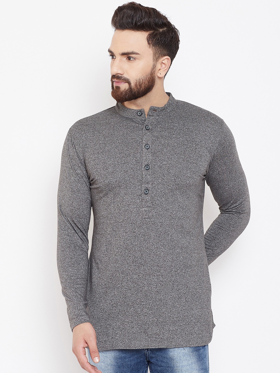 

CHILL WINSTON Men Charcoal Grey Solid Straight Kurta