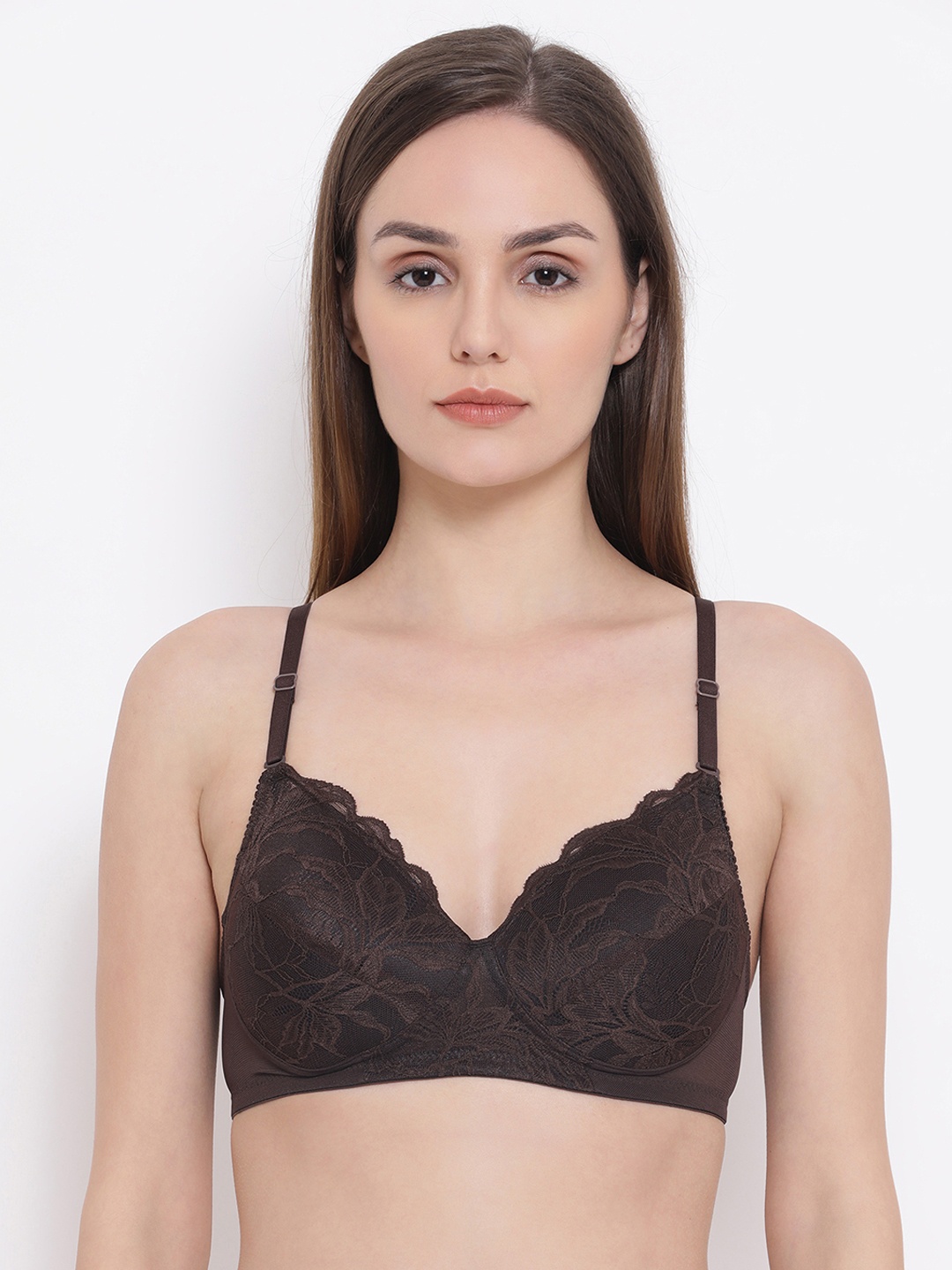 

Clovia Brown Self-design Lace Non-Wired Lightly Padded Everyday Bra BR1920P0632B