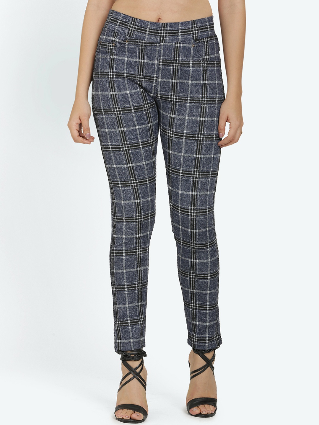 

Westwood Women Blue Skinny Fit Checked Regular Trousers
