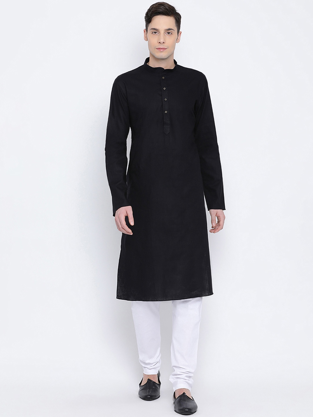 

NAMASKAR Men Black Cotton Solid Straight Kurta