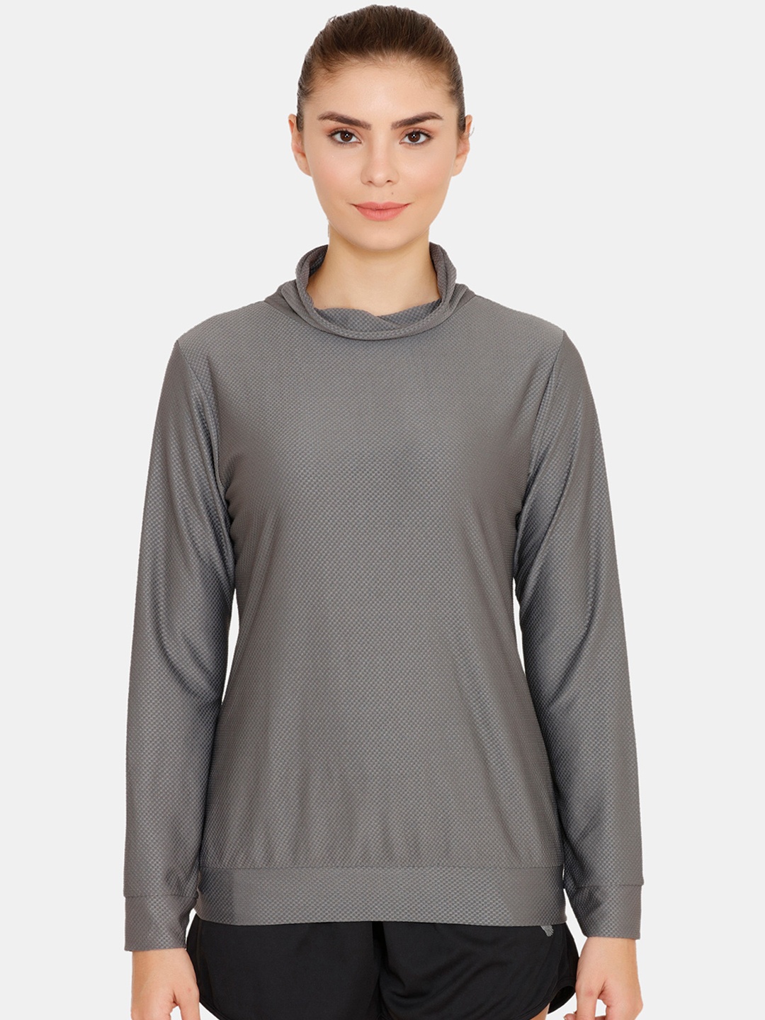 

Zelocity by Zivame Women Grey Self Design Sweatshirt