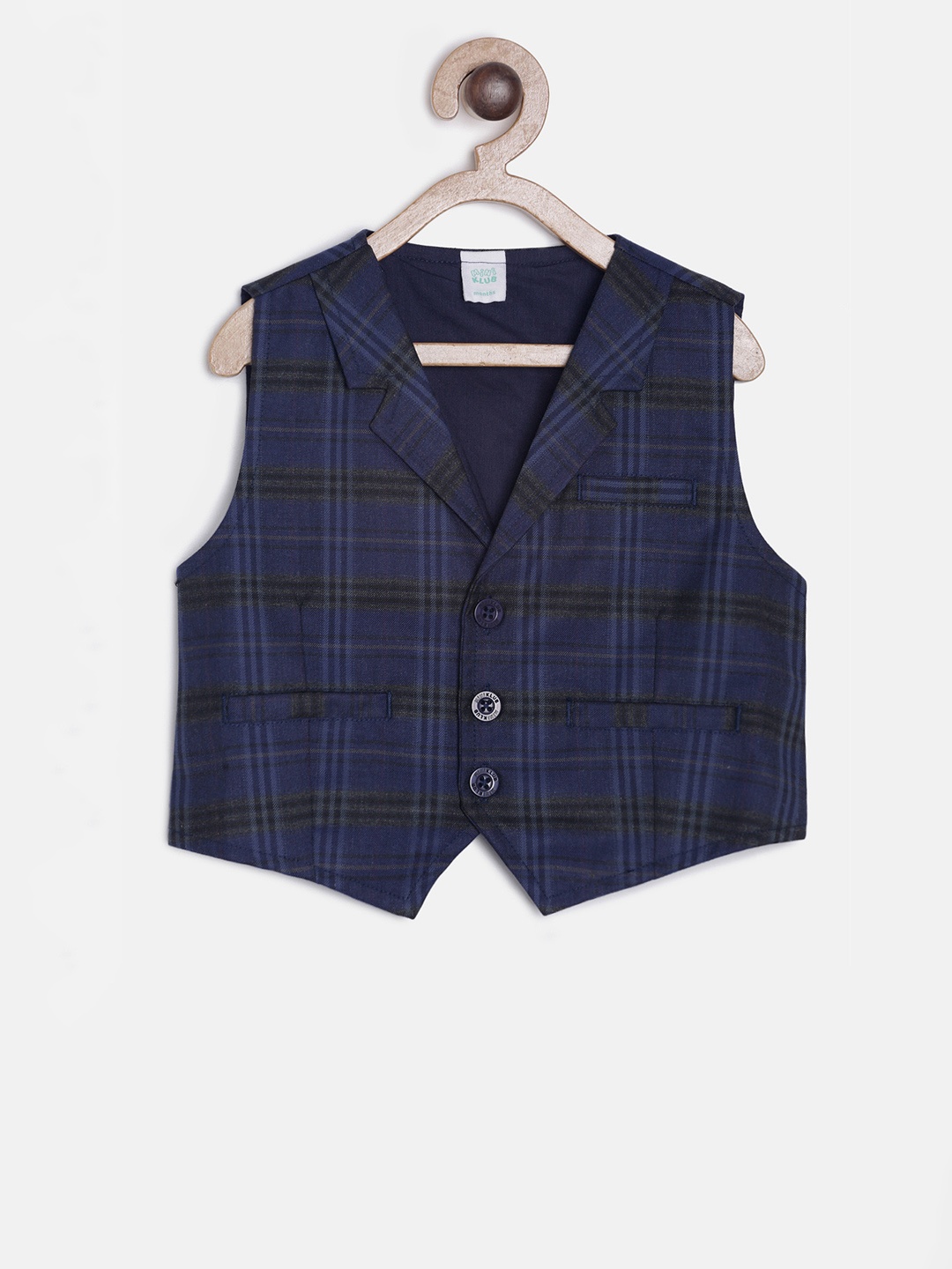 

MINI KLUB Boys Blue & Grey Checked Single-Breasted Waistcoat
