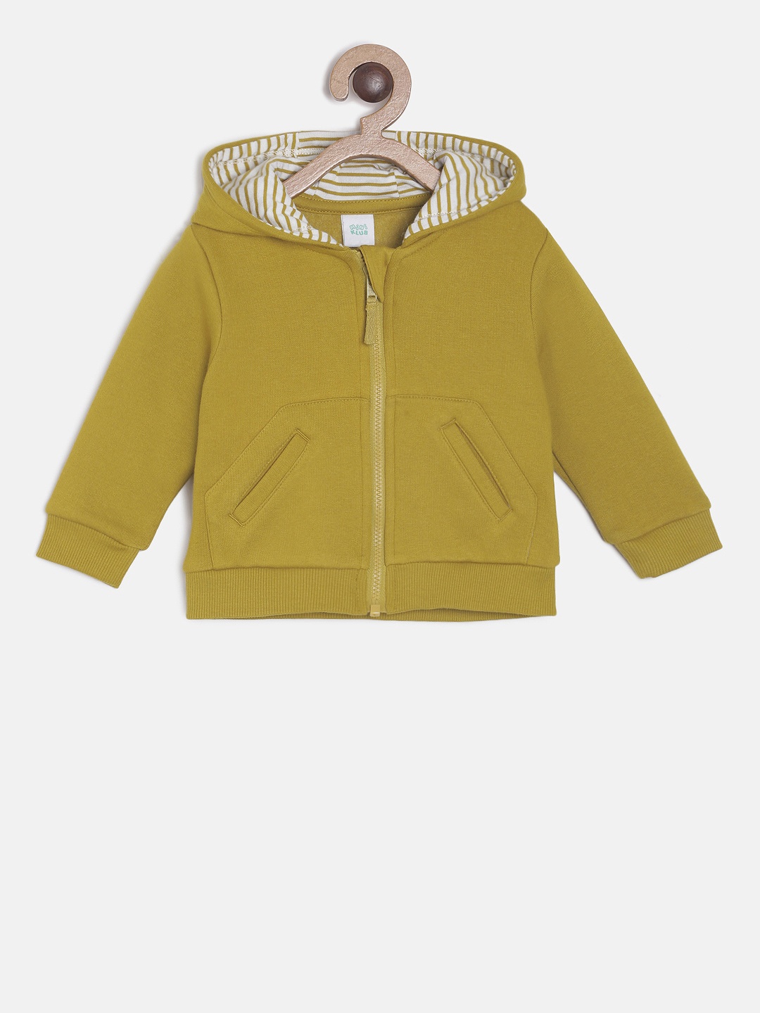 

MINI KLUB Boys Mustard Yellow Solid Hooded Jacket