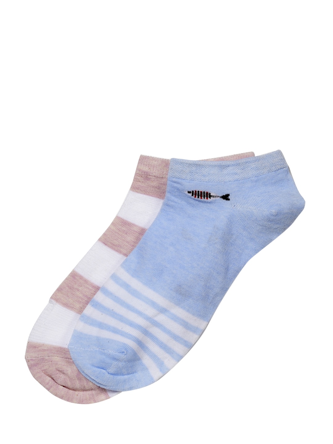 

J Style Women Pack of 2 Striped Ankle-Length Socks, Blue