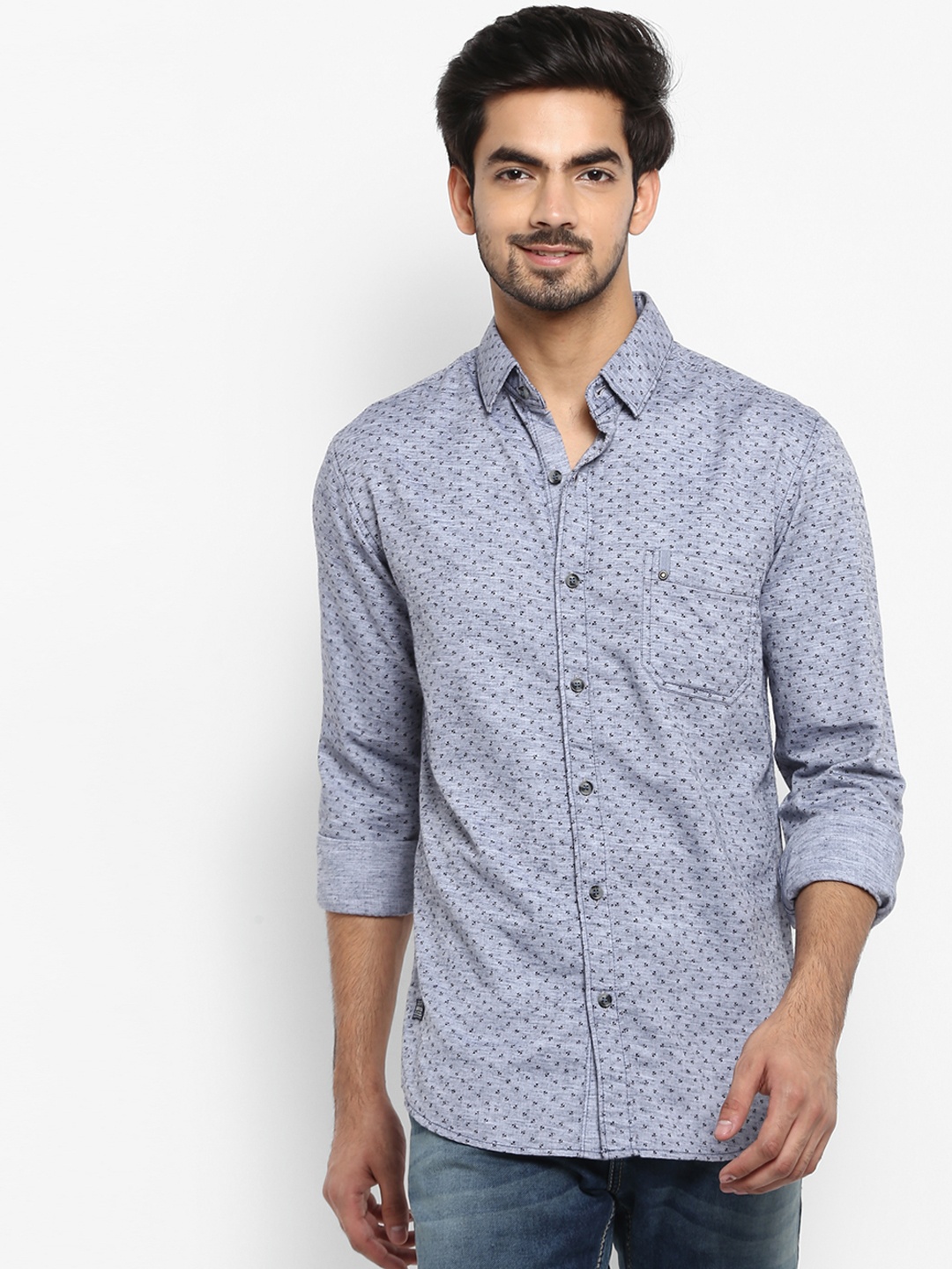 

Mufti Men Blue & Black Printed Slim Fit Casual Shirt