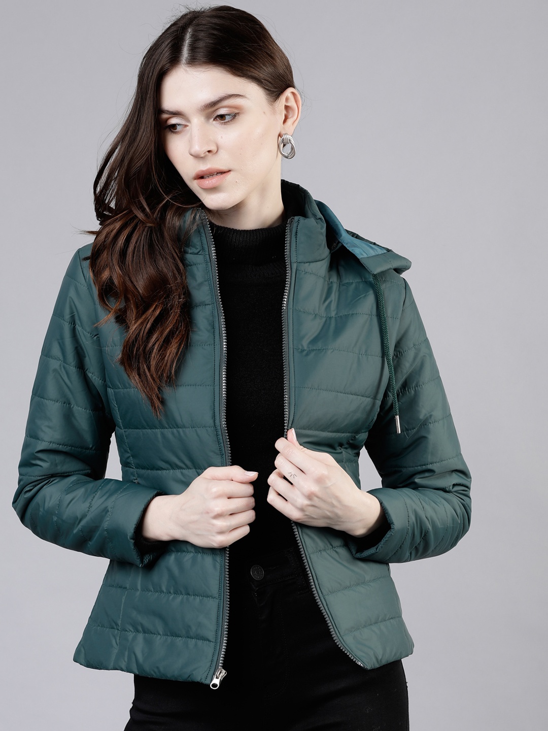 

Tokyo Talkies Women Teal Green Solid Jacket