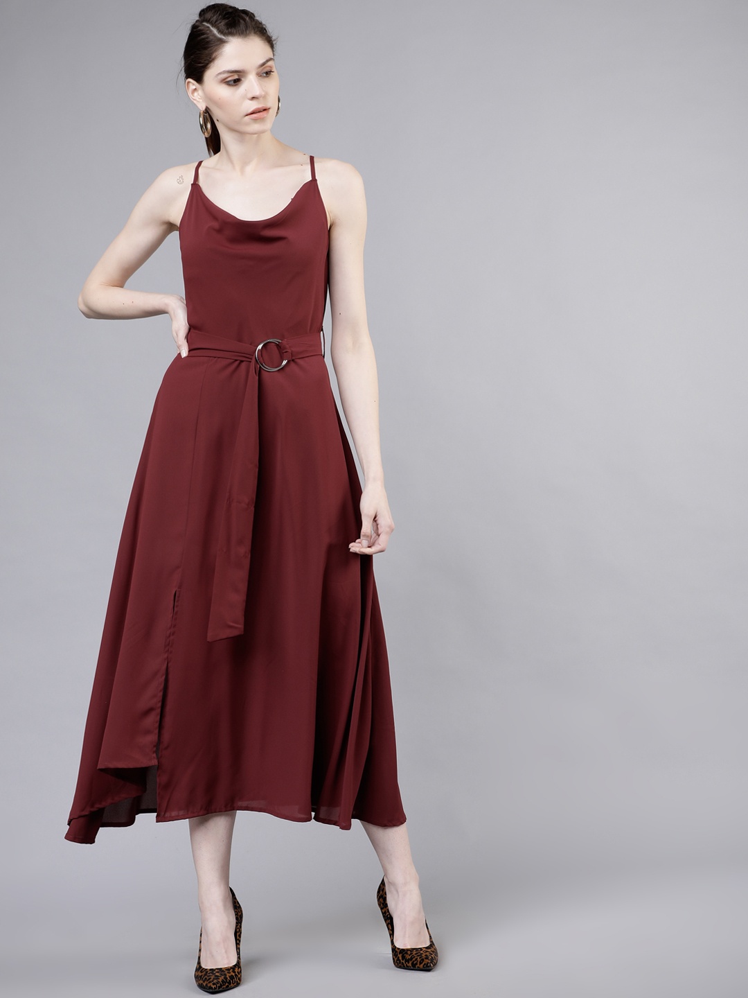 

Tokyo Talkies Women Maroon Solid Fit and Flare Dress
