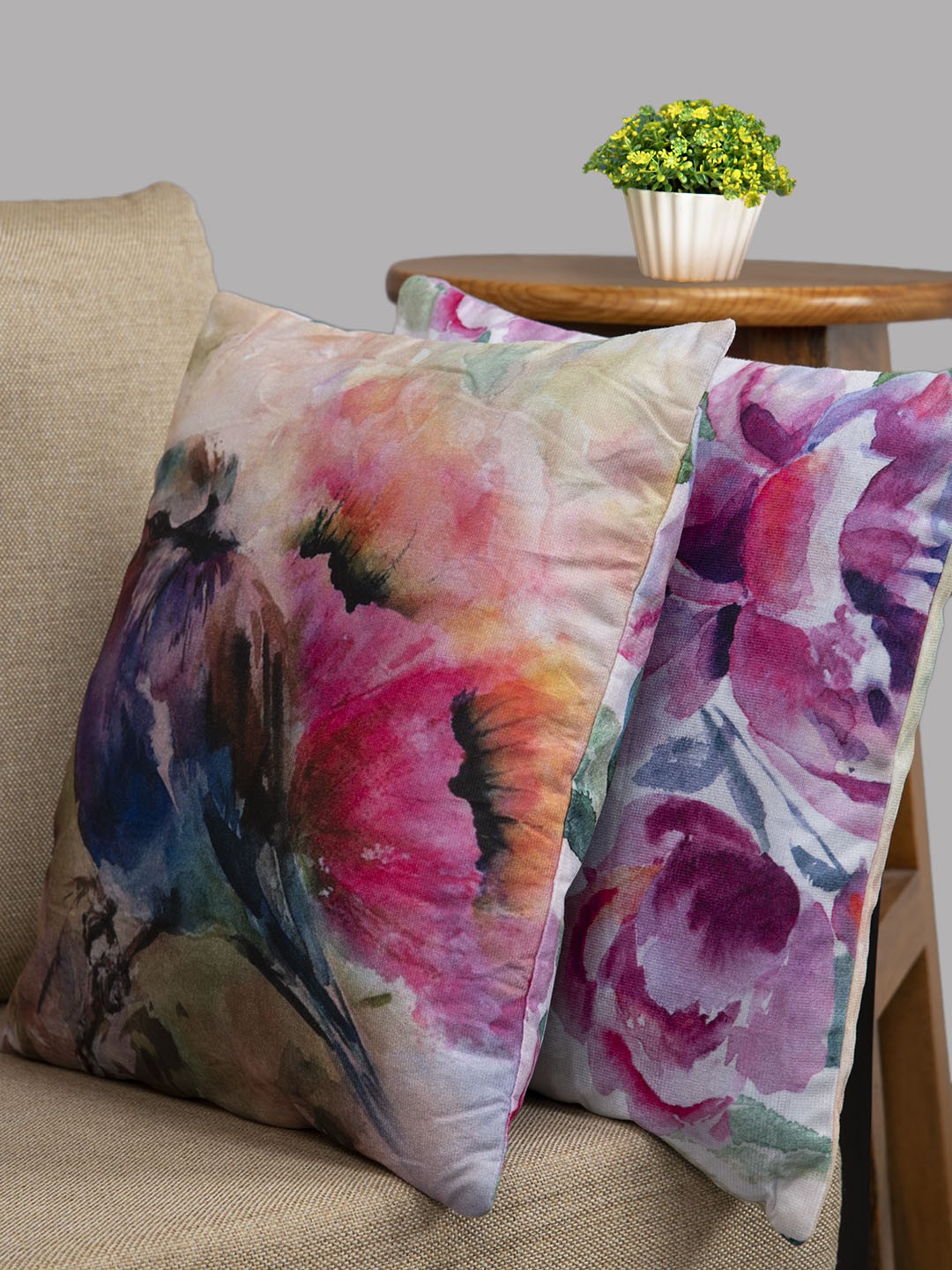 

HOUZZCODE White & Multicoloured Printed Set of 2 Floral Square Cushion Covers