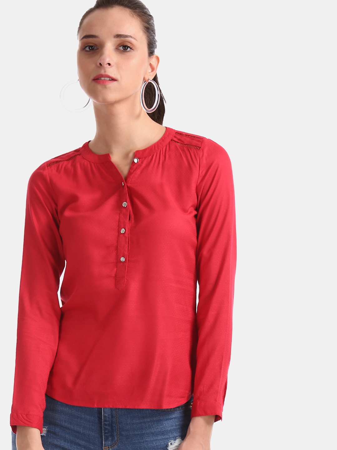 

Aeropostale Women Red Solid Shirt Style Top