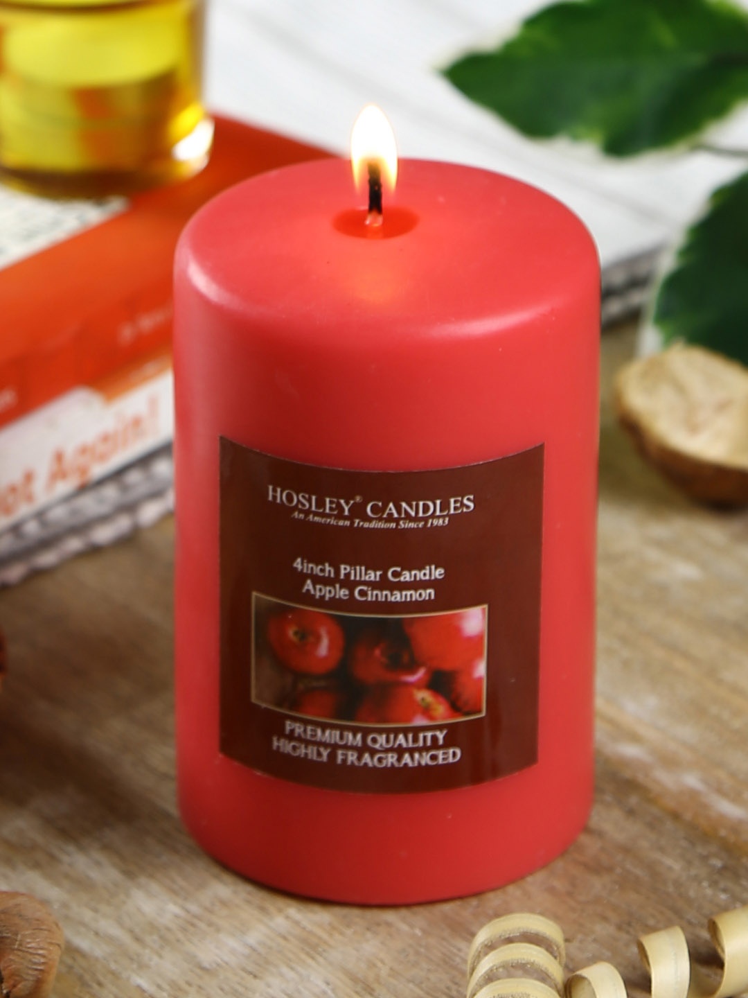 HOSLEY Red Apple Cinnamon Fragranced Wax Pillar Candle