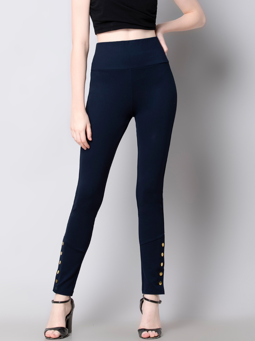 

FabAlley Women Navy Blue Solid Skiny-Fit Treggings