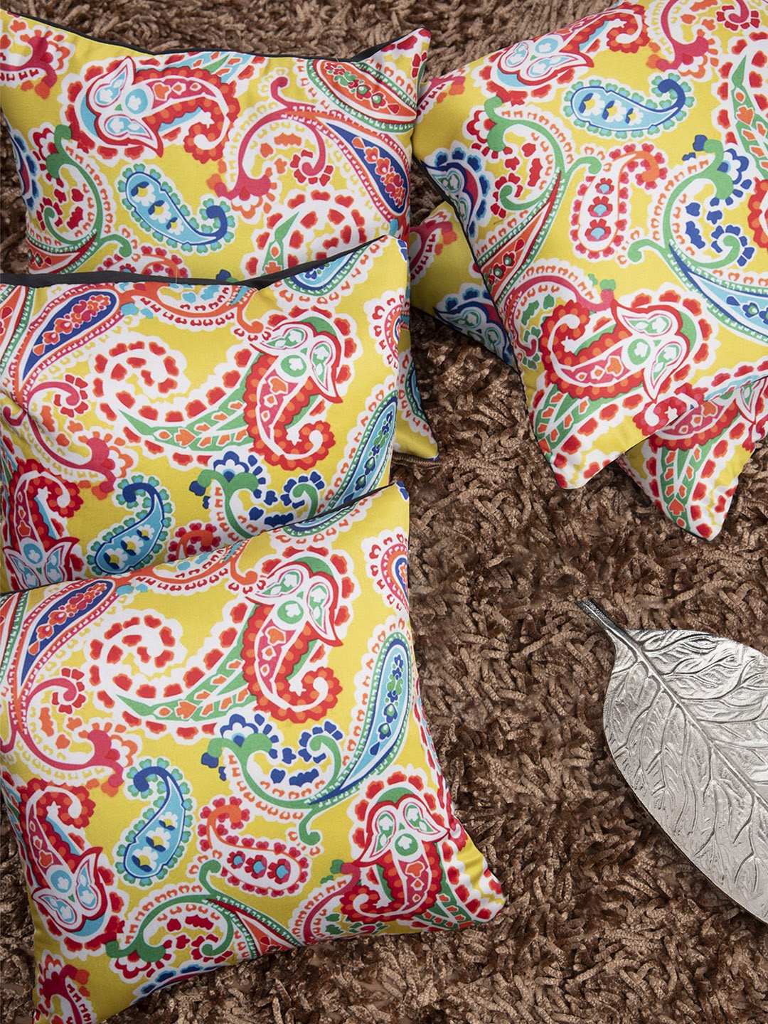 

HOUZZCODE Multicoloured Set of 5 Ethnic Motifs Square Cushion Covers, Multi