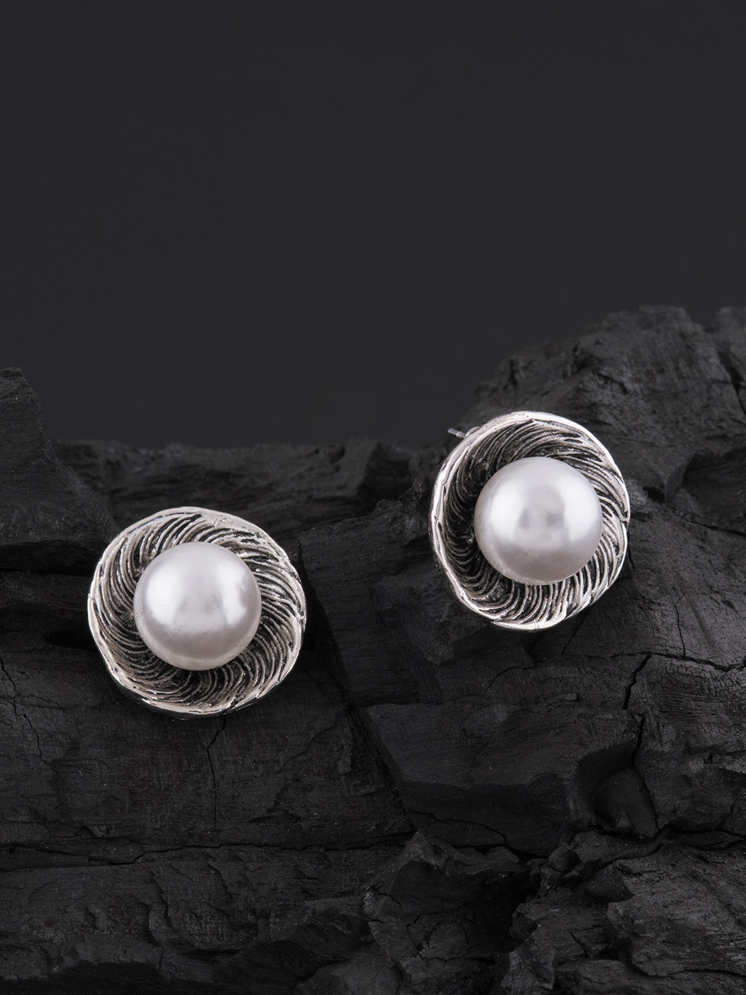 

E2O Silver-Plated & White Contemporary Studs