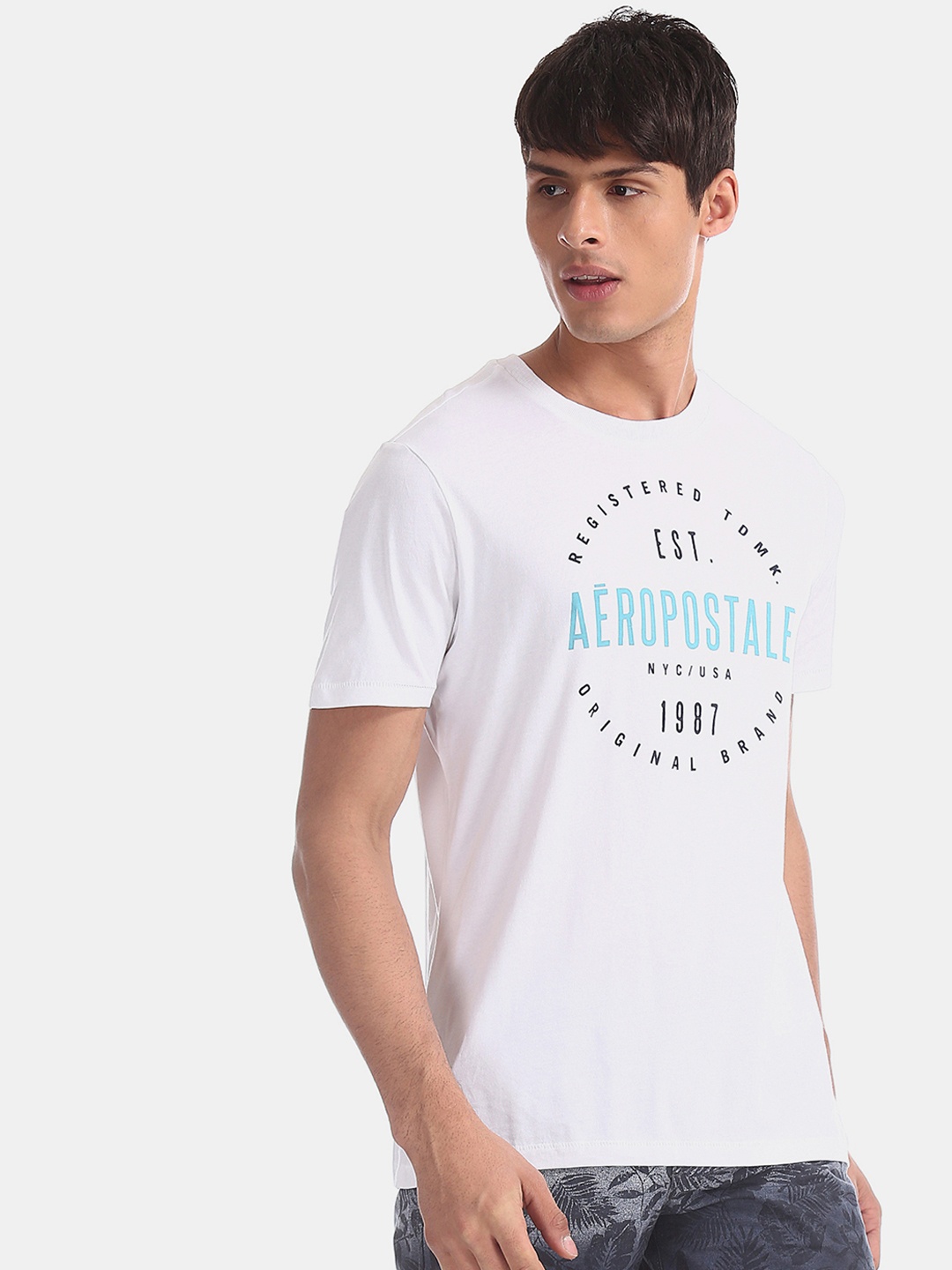 

Aeropostale Men White Printed Round Neck Pure Cotton T-shirt