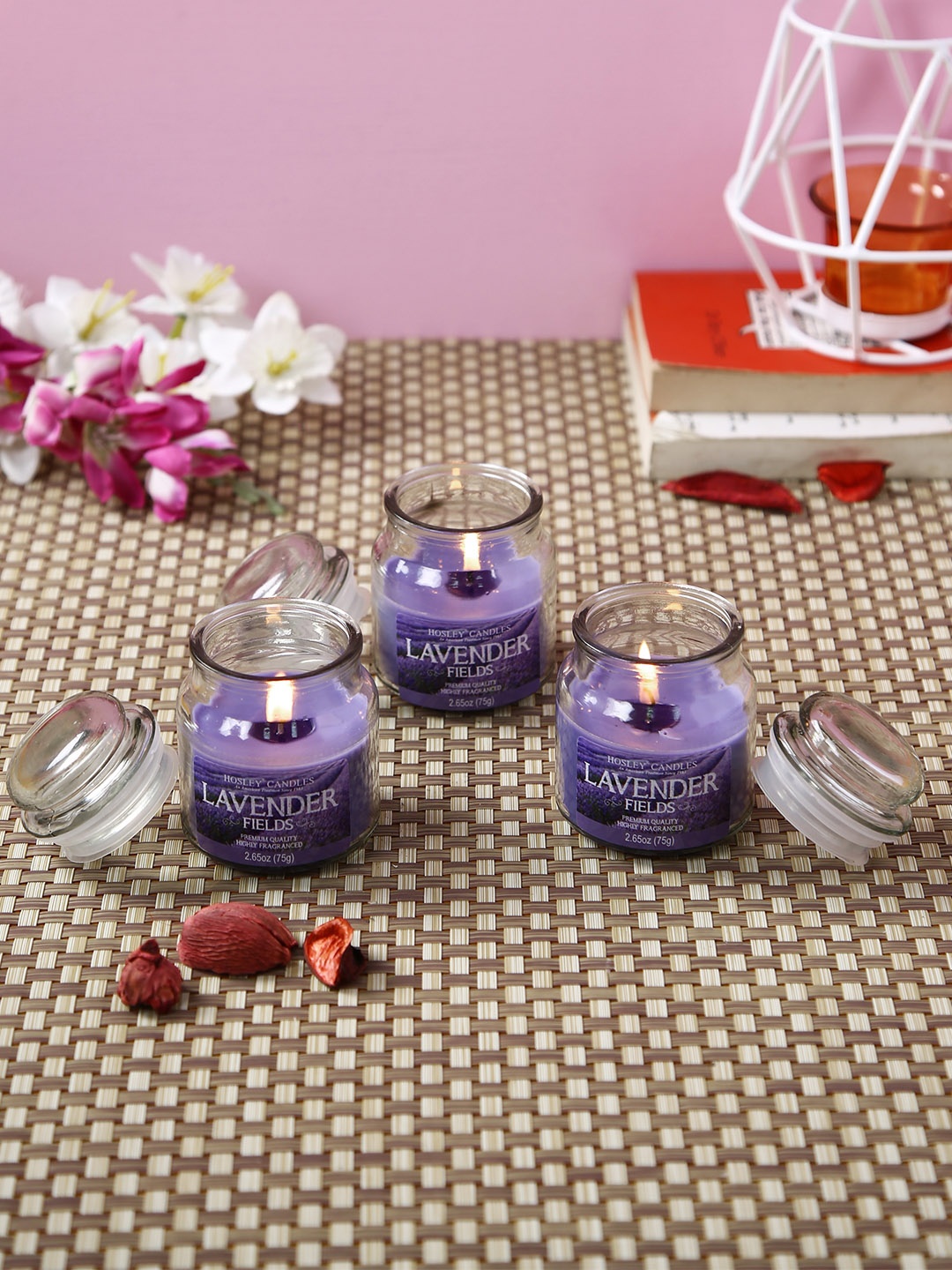 

HOSLEY Set of 3 Purple Lavender Fields Fragrance Jar Candles