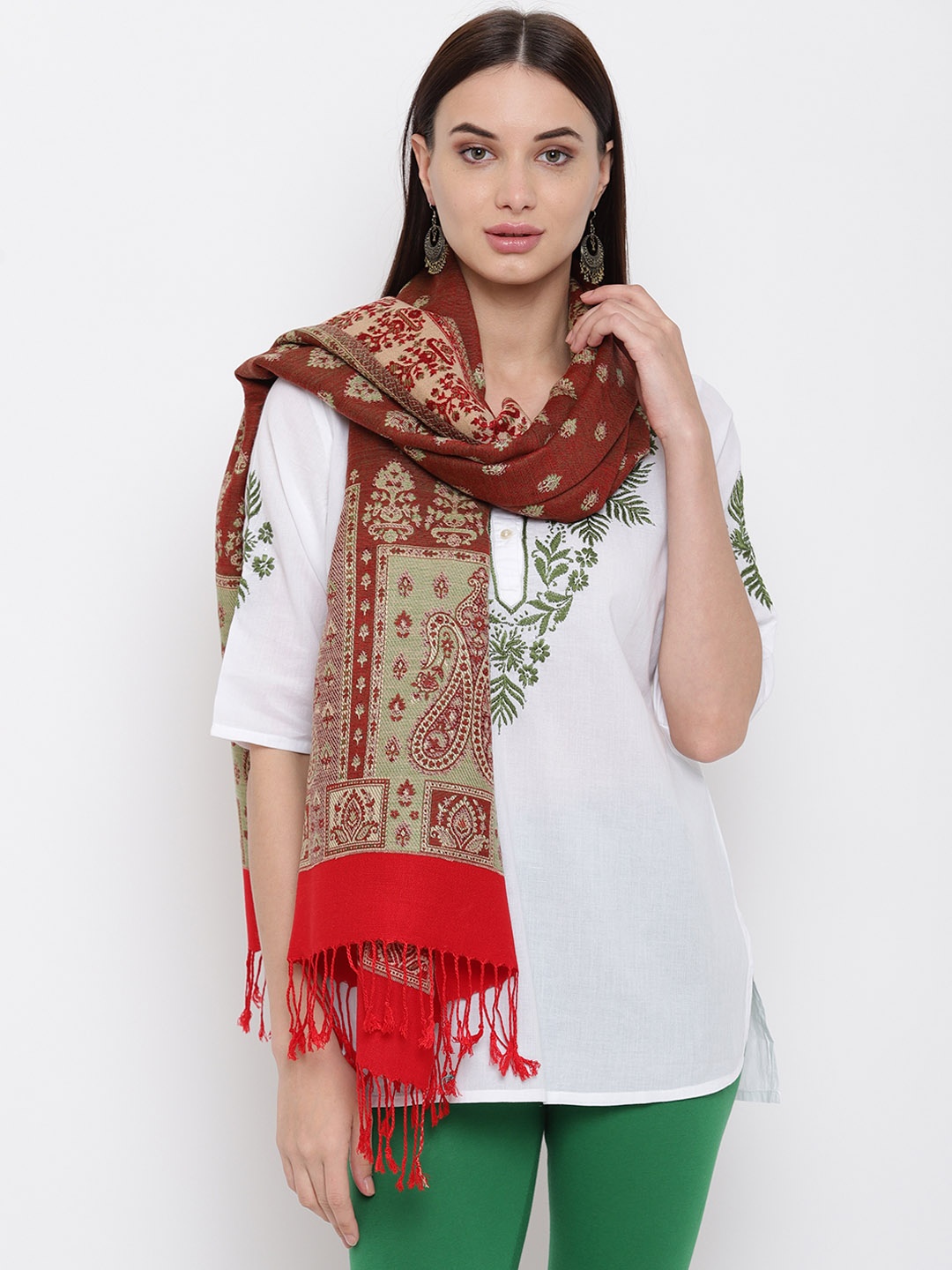 

HK colours of fashion Women Beige & Maroon Woven Design Stole