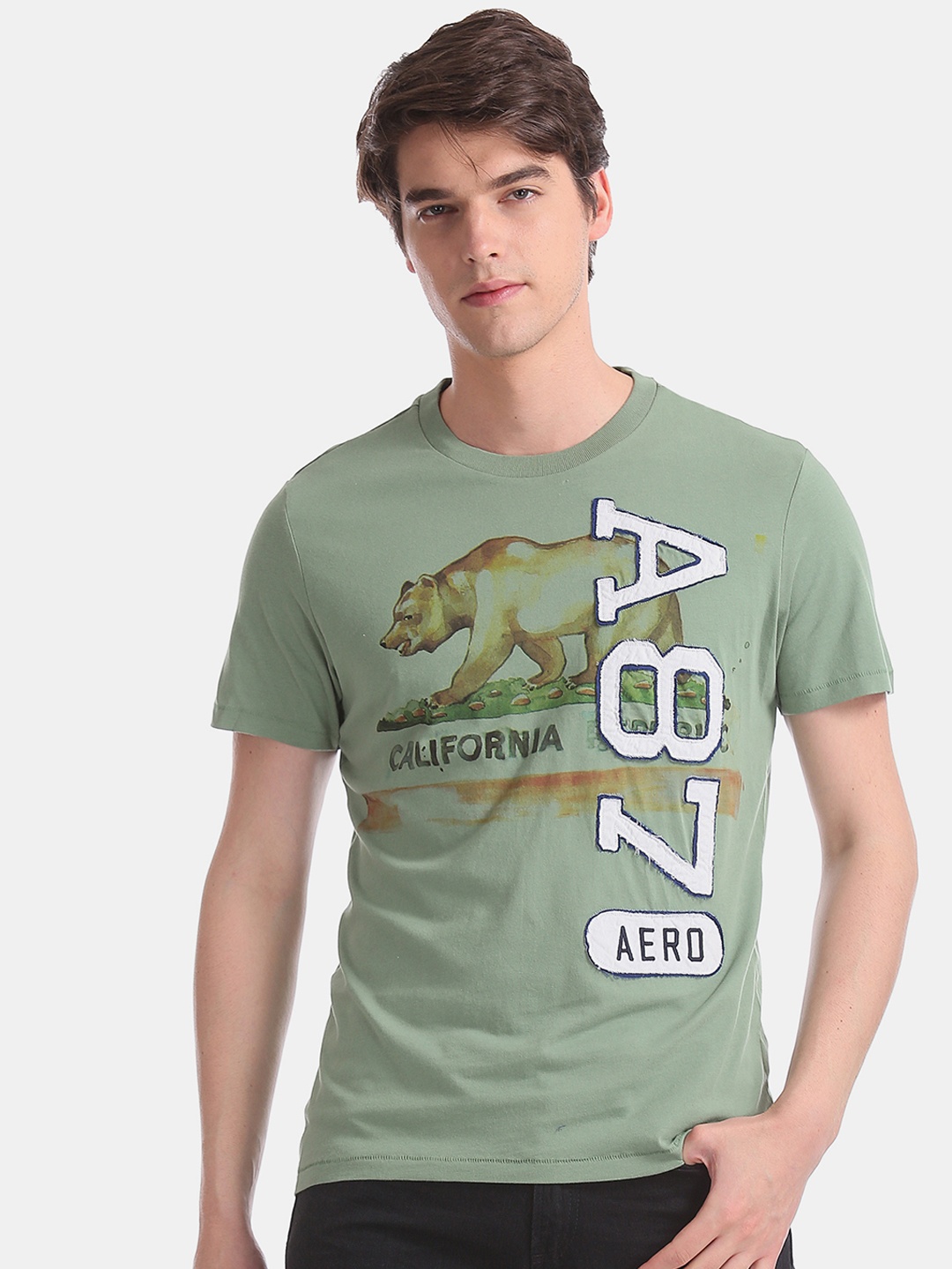 

Aeropostale Men Green Printed Round Neck Pure Cotton T-shirt