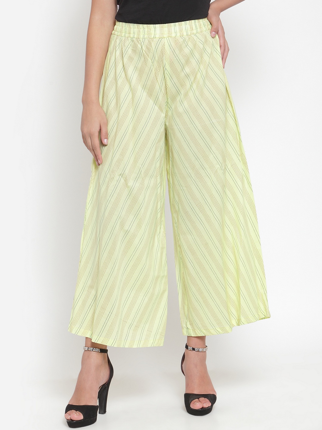 

Indibelle Women Lime Green Striped Straight Palazzos