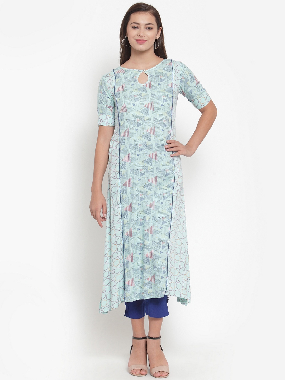 

Indibelle Women Blue Printed Kurta with Trousers