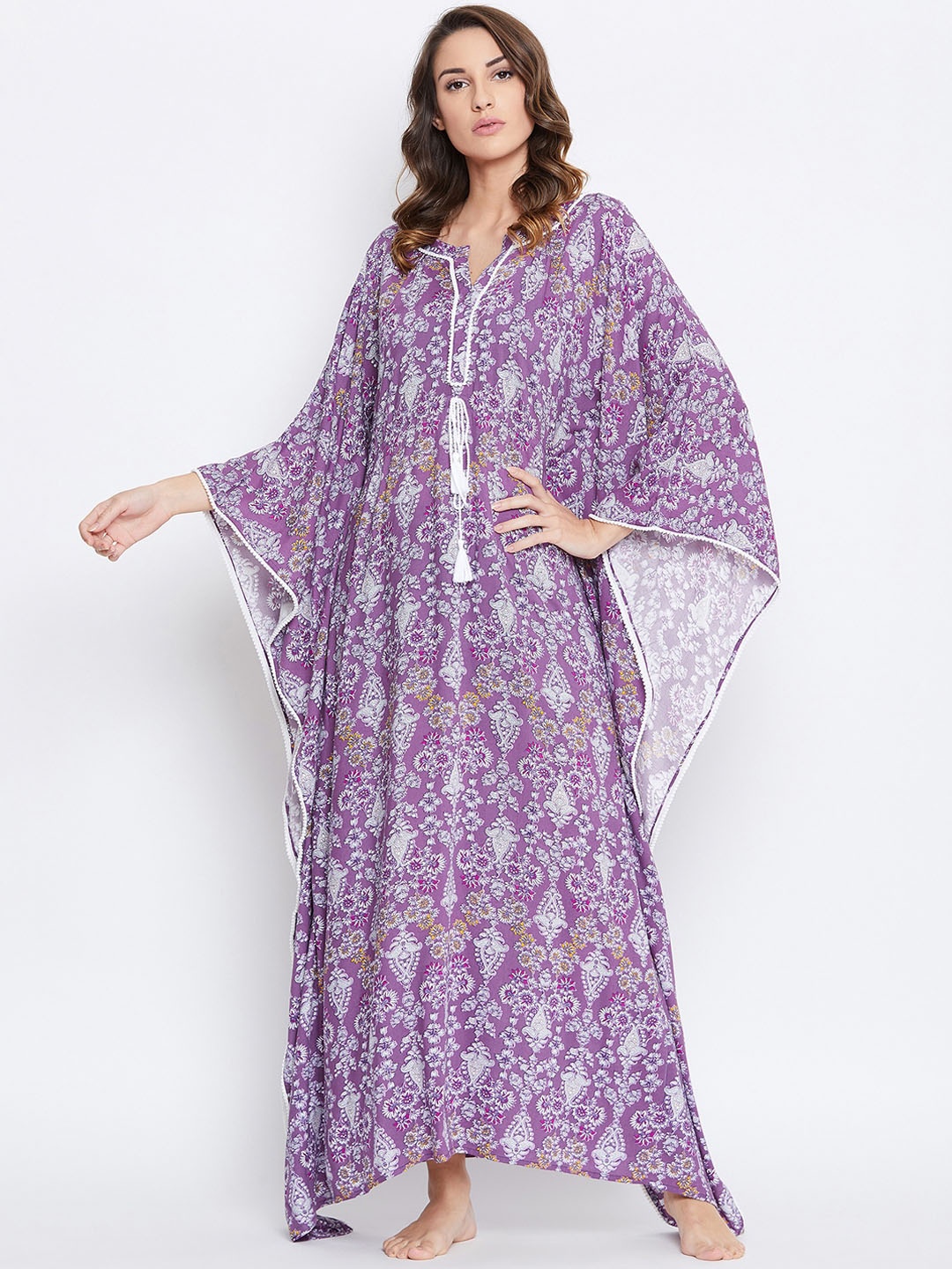 

The Kaftan Company Purple & Grey Printed Nightdress LW_CO_OPHELIA38