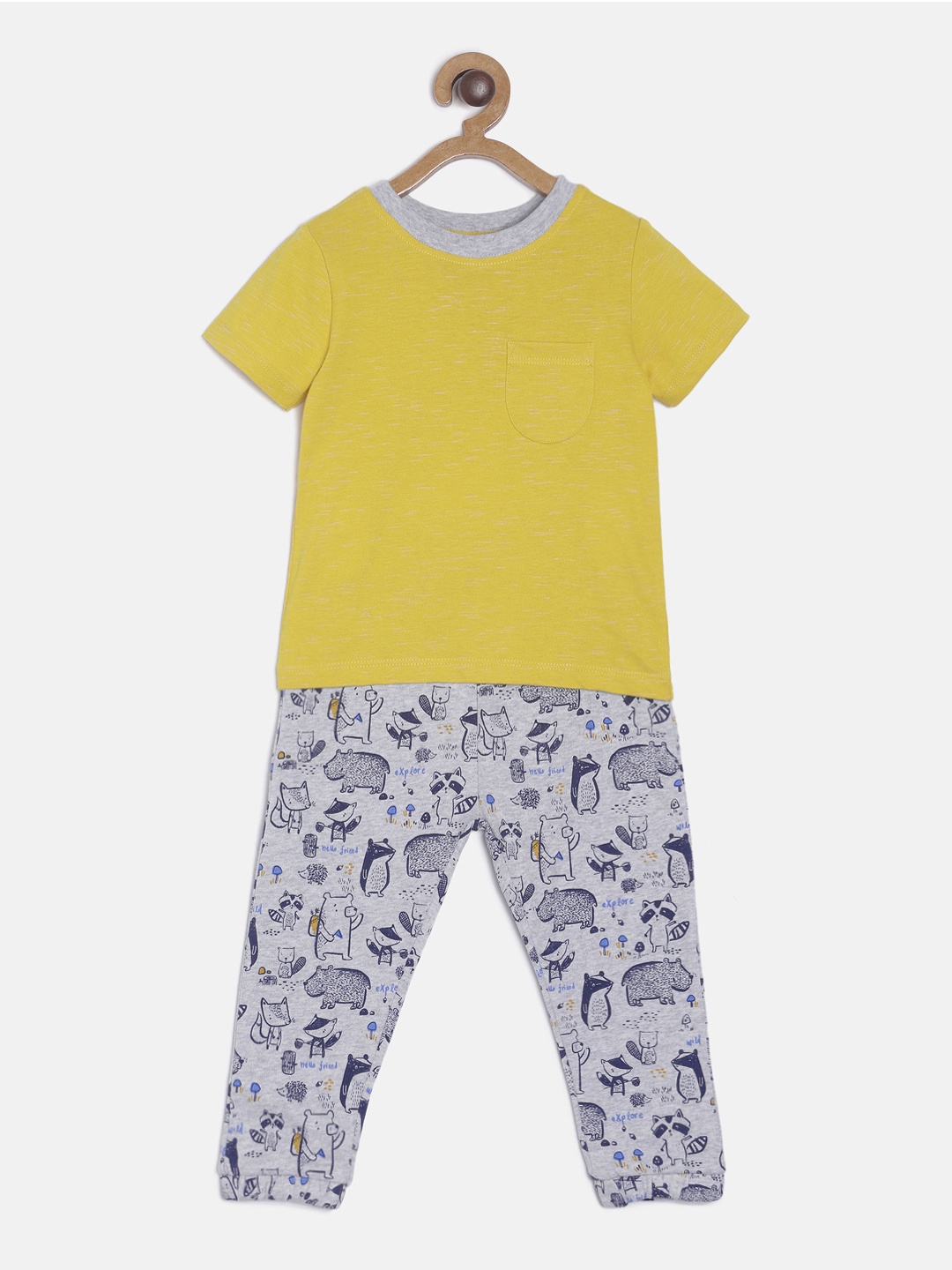 

MINI KLUB Boys Yellow & Grey Solid T-shirt with Pyjamas