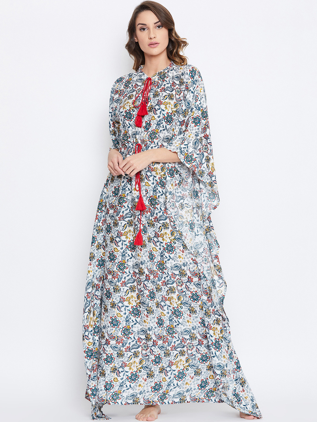 

The Kaftan Company White & Blue Printed Nightdress LW_VS_OPHELIA37