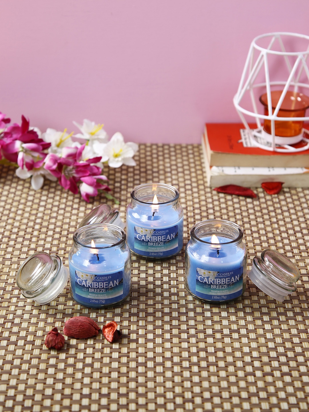 

HOSLEY Set of 3 Blue Caribbean Breeze Fragrance Jar Candles