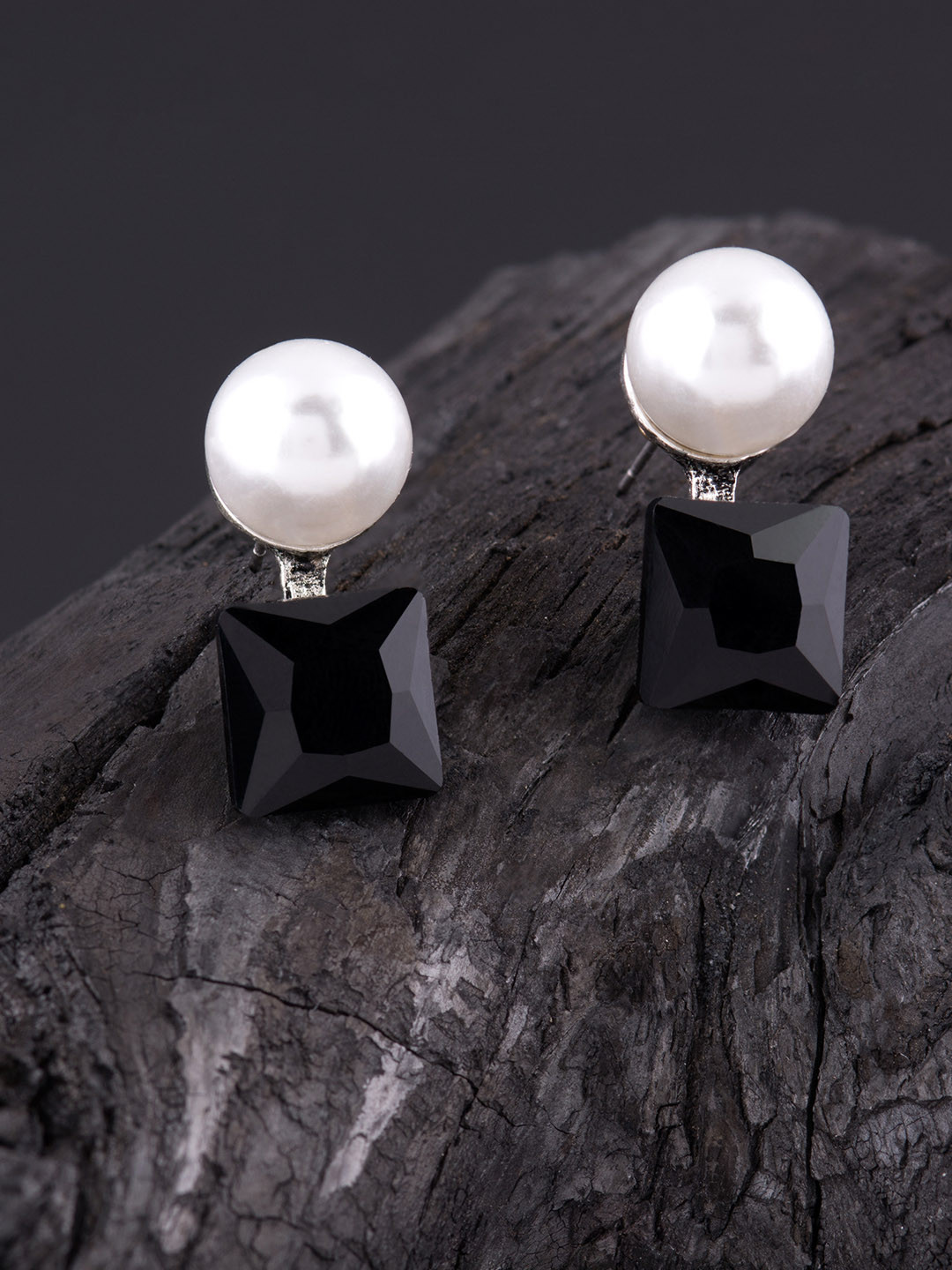 

E2O Silver-Plated & White Geometric Studs