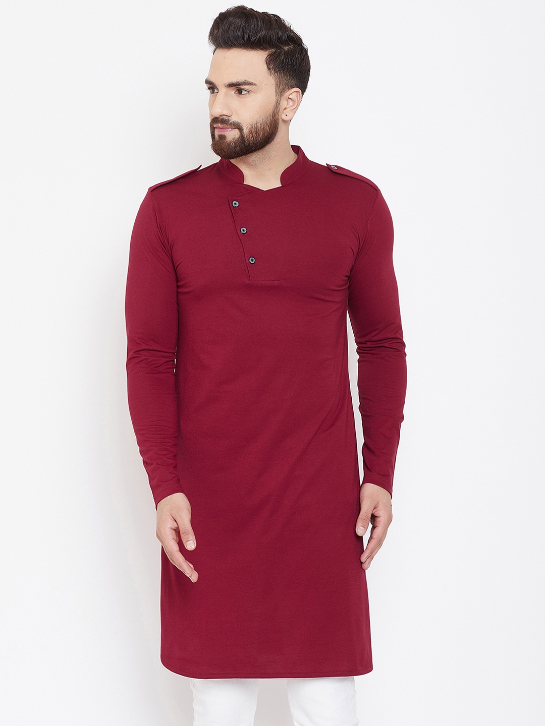 

CHILL WINSTON Men Maroon Solid Straight Kurta