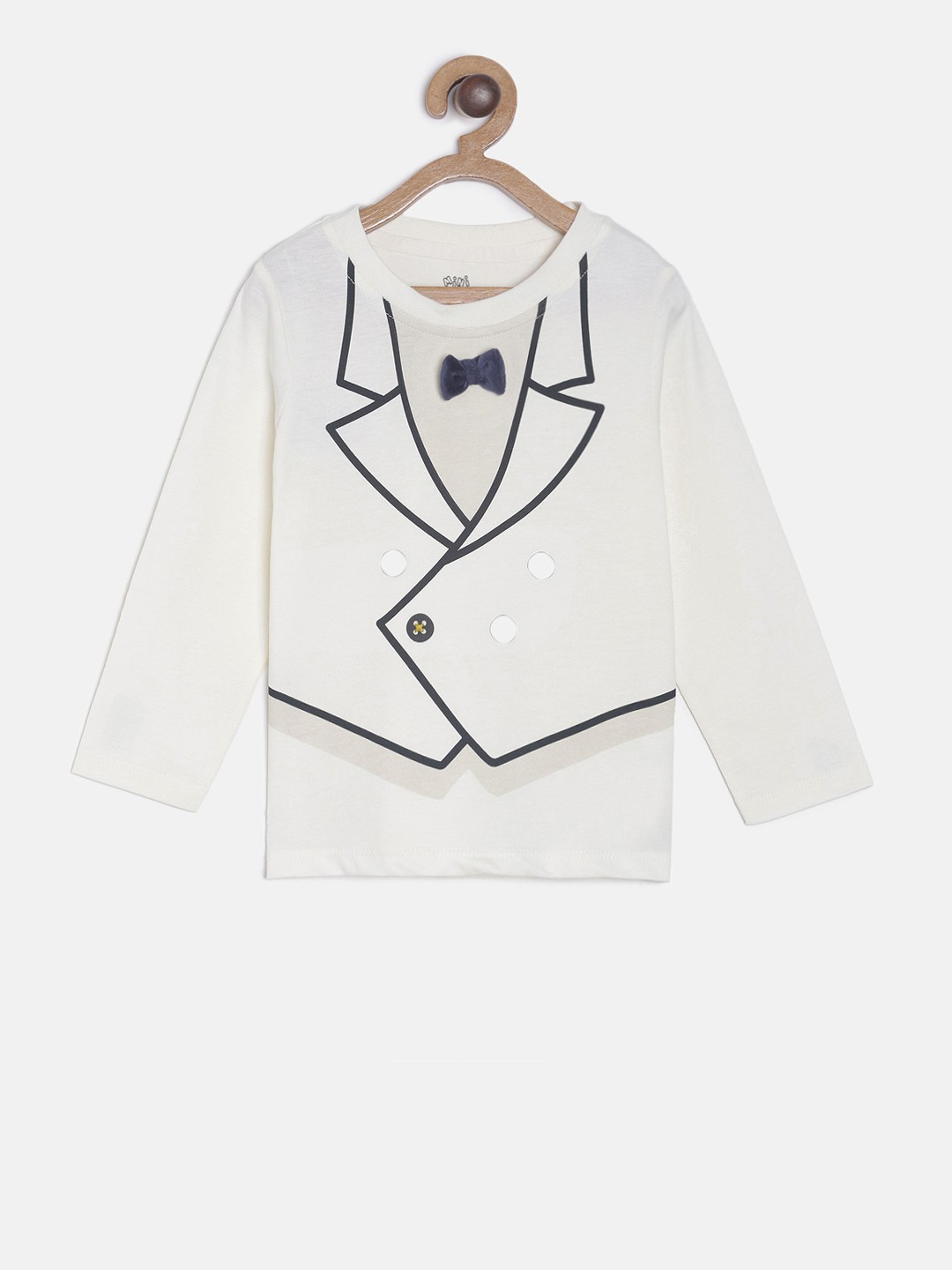 

MINI KLUB Boys Off-White Printed Round Neck Pure Cotton T-shirt