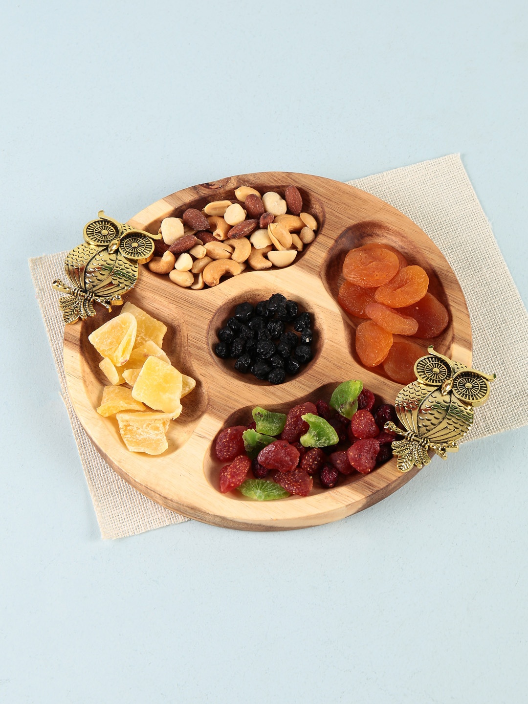 Chumbak Brown Solid Owl Wooden Dip Platter