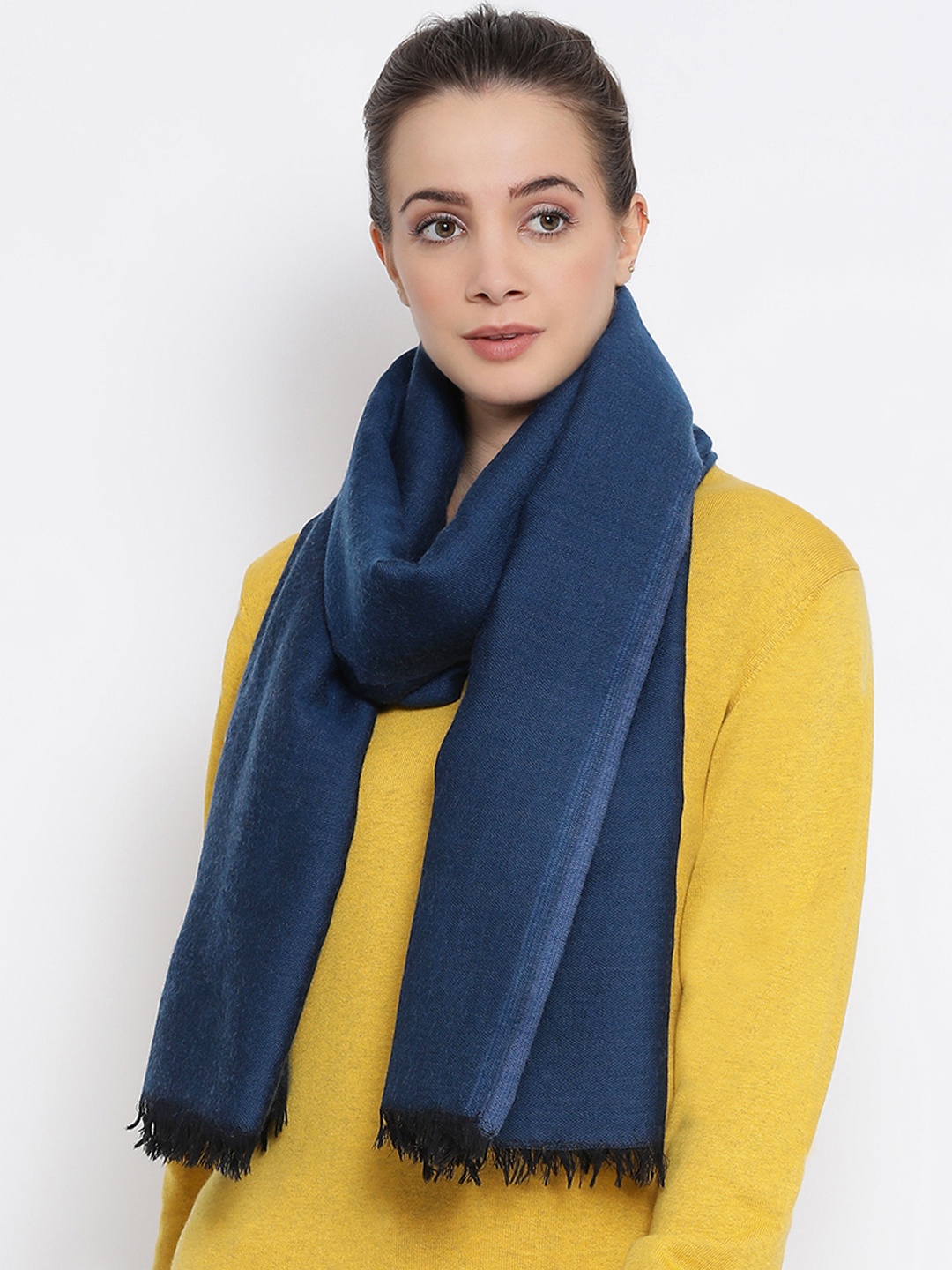 

SHINGORA Women Navy Blue Solid Pure Woolen Sustainable Shawl