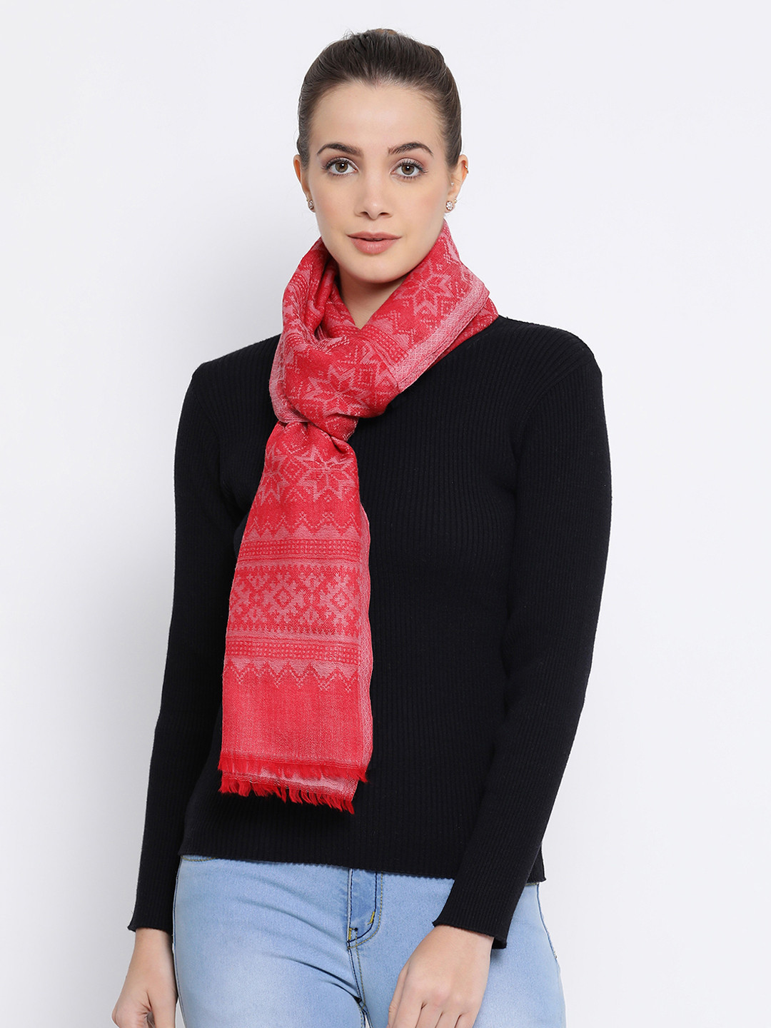 

SHINGORA Women Red Woven Design Stole