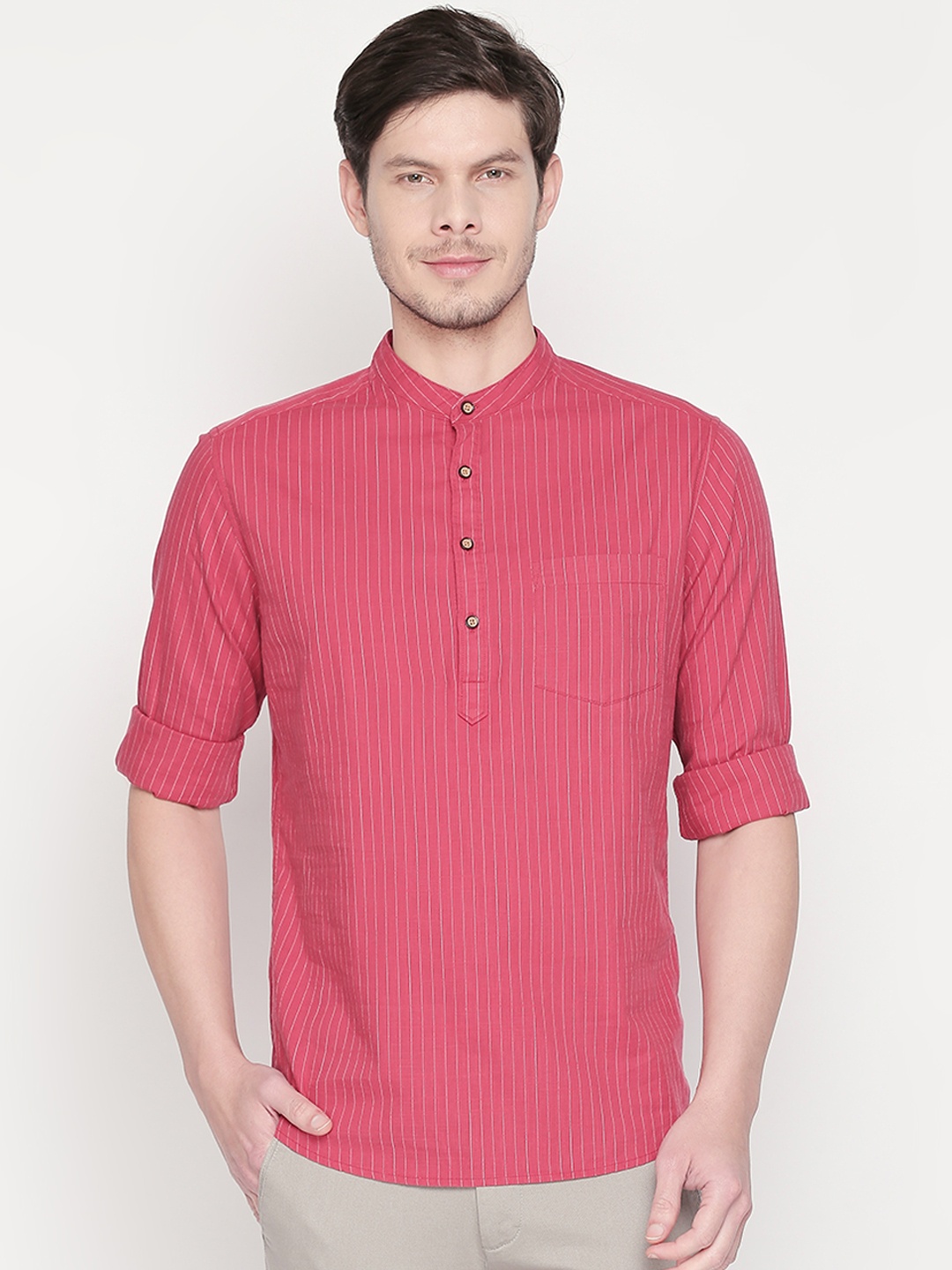 

BYFORD by Pantaloons Men Red Slim Fit Striped Casual Shirt