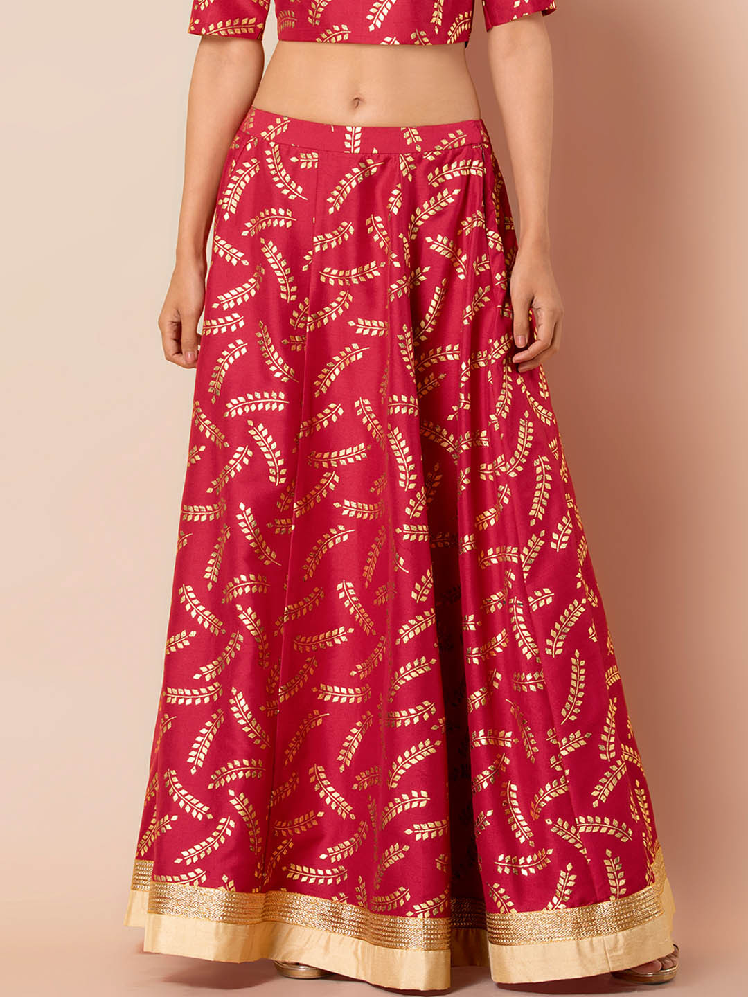 

INDYA Women Red & Gold-Toned Printed Flared Maxi Skirt, Pink