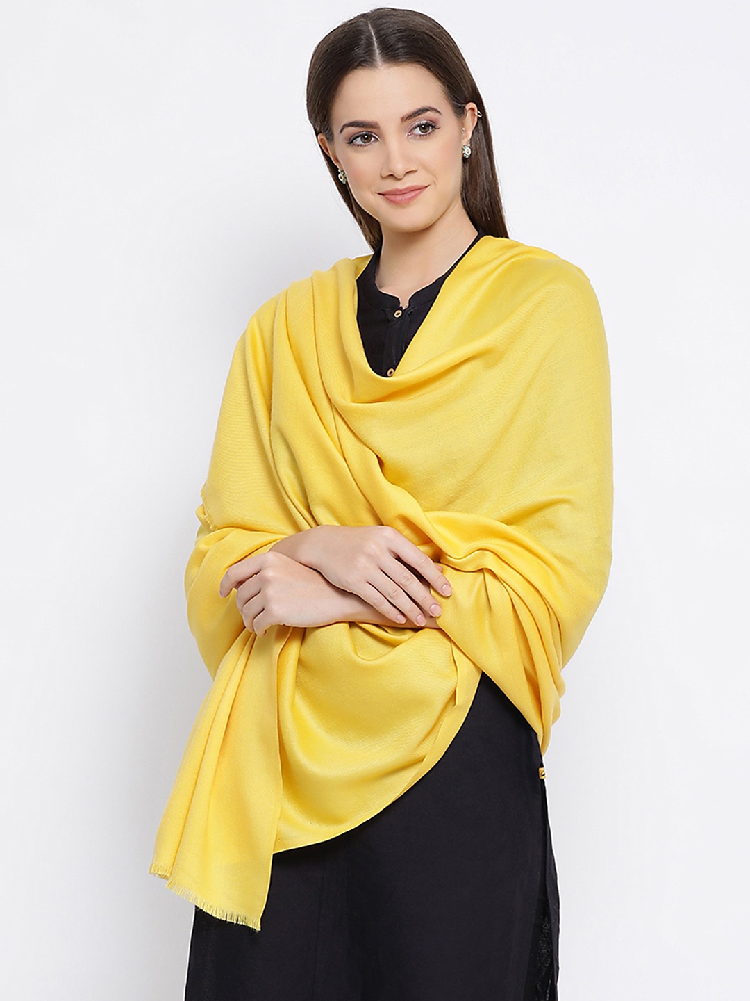 

SHINGORA Women Yellow Solid Pure Woolen Sustainable Shawl
