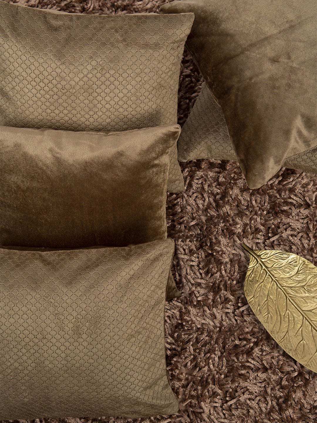 

HOUZZCODE Brown Set of 5 Self Design Square Cushion Covers