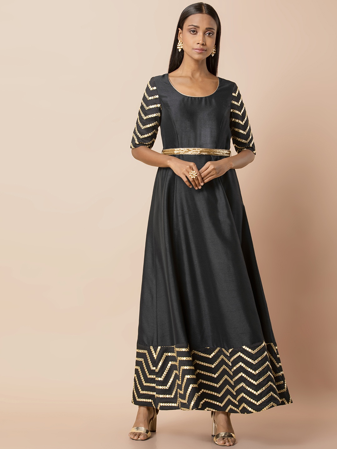 

INDYA Women Black Solid Anarkali Tunic