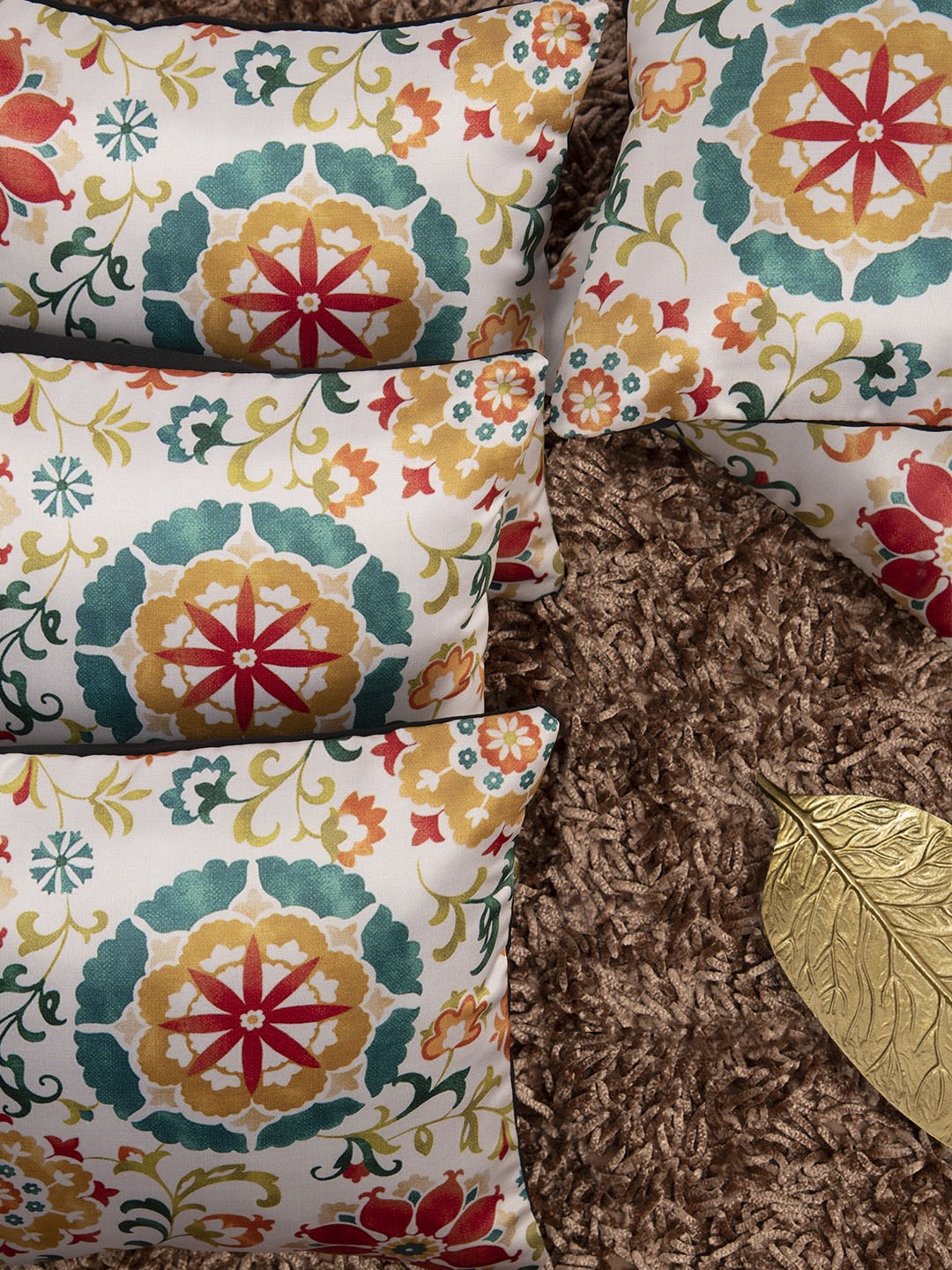 

HOUZZCODE Multicoloured Set of 5 Floral Square Cushion Covers, Multi
