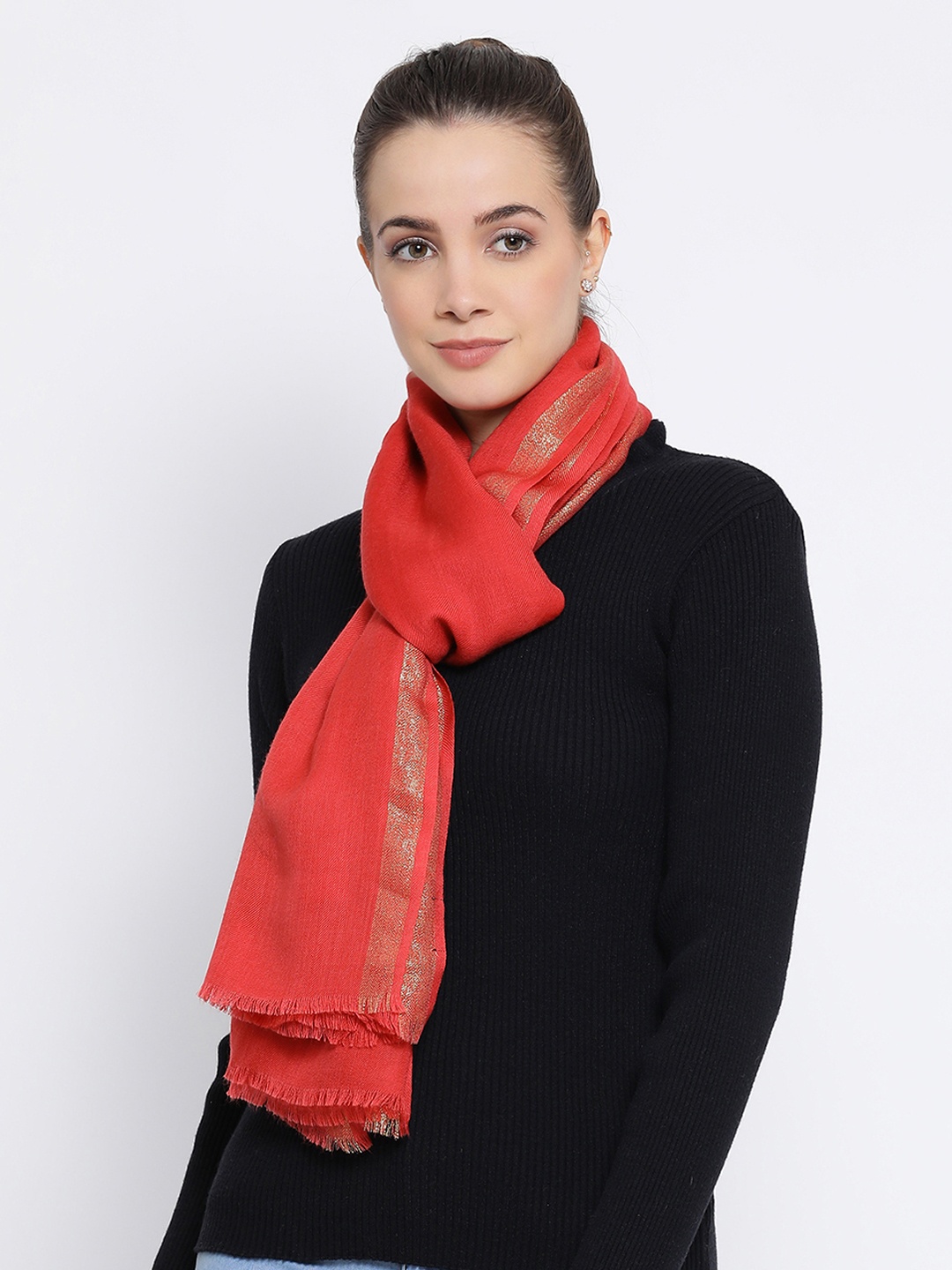 

SHINGORA Women Peach-Coloured Woven Design Stole