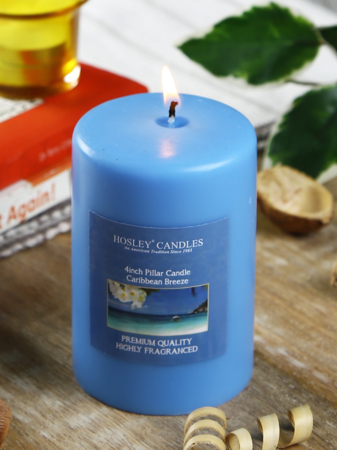 

HOSLEY Blue Caribbean Breeze Fragranced Wax Pillar Candle
