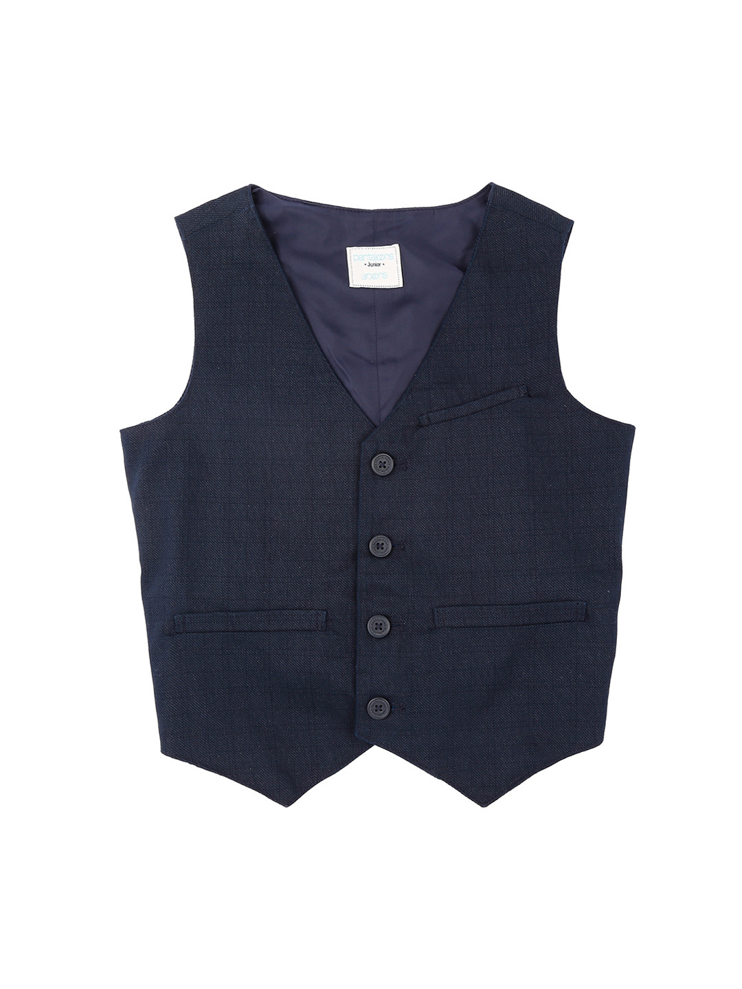 

Pantaloons Junior Boys Navy Blue Regular Fit Self Design Waistcoat