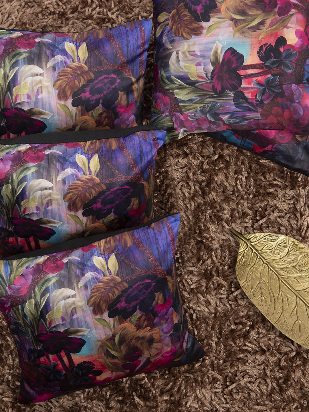

HOUZZCODE Multicoloured Set of 5 Floral Square Cushion Covers, Multi