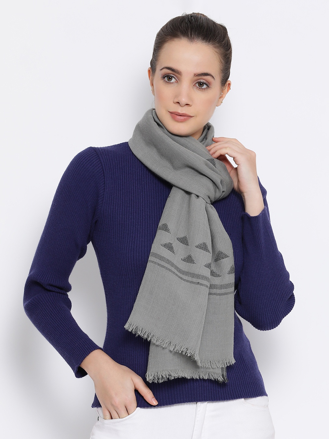 

SHINGORA Women Grey Woven Design Stole
